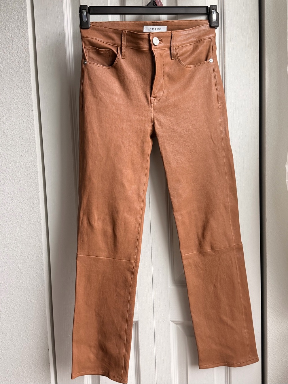 Frame Women's Tan Leather Straight-Leg Pants